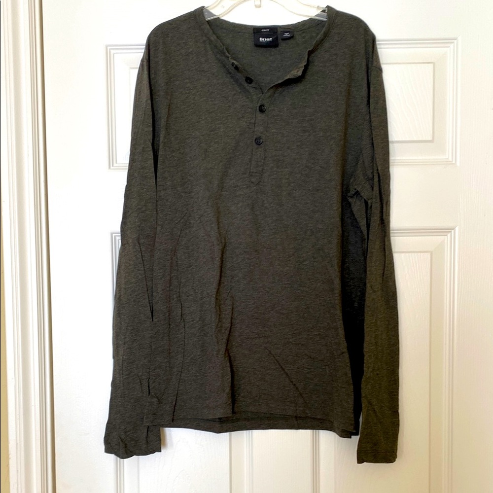 Hugo Boss Dark Green Long Sleeve Henley Tee